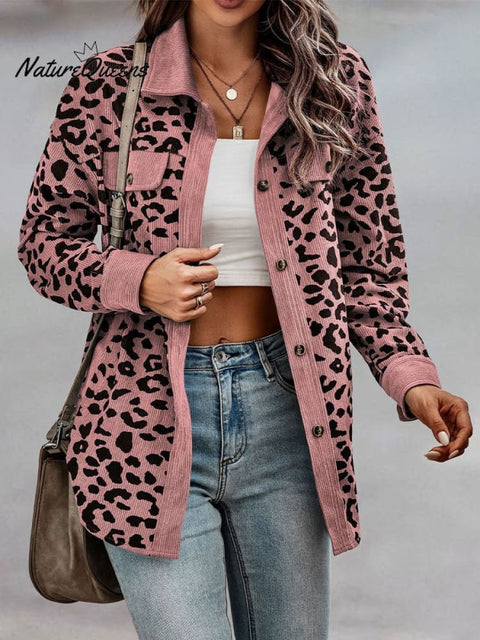 Women's Leopard Print Button Down Long Sleeve Jacket