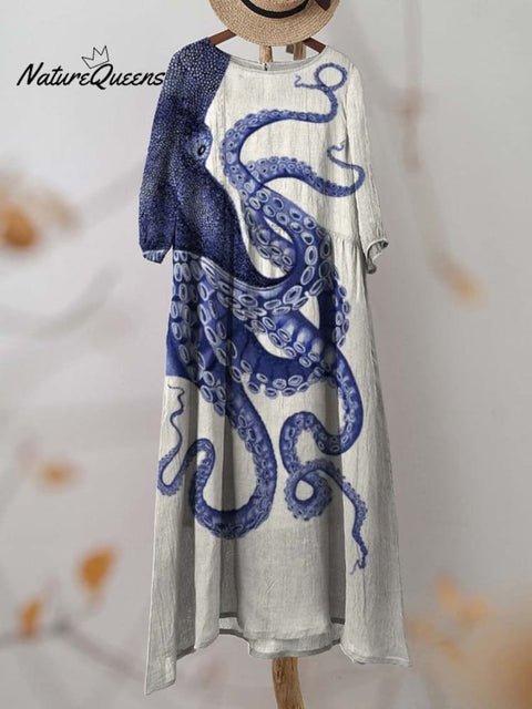 Women's Deep Sea Octopus Tentacles Art Print Pocket Cotton Dress
