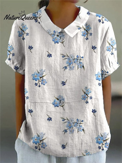 Petite Buttercup Floral Pattern Printed Women's Casual Cotton And Linen Shirt