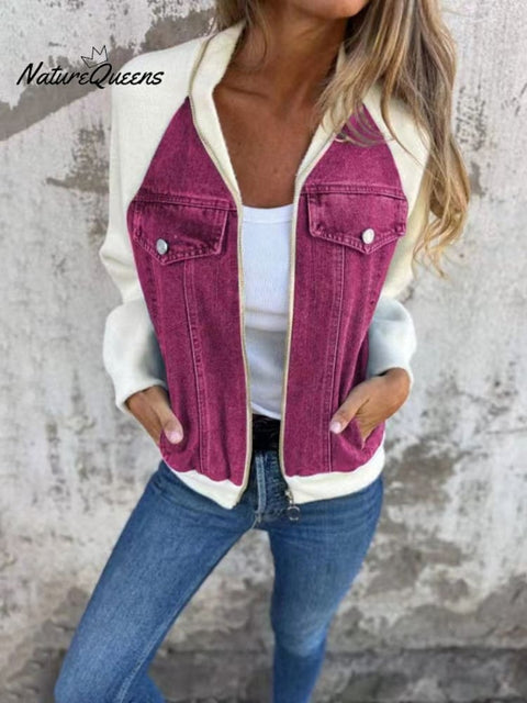 Women's Denim Patchwork Casual Jacket
