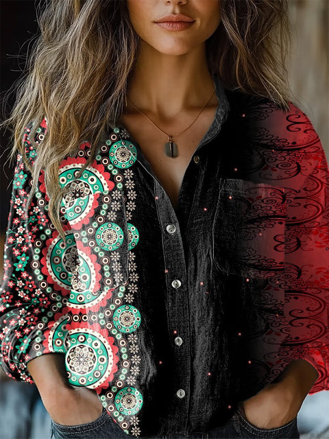Women's   Retro Floral Print Casual Long Sleeve Comfortable Cotton Shirt