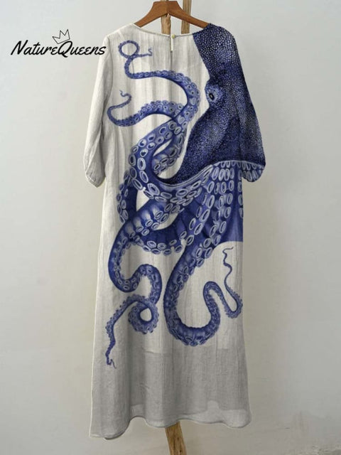 Women's Deep Sea Octopus Tentacles Art Print Pocket Cotton Dress