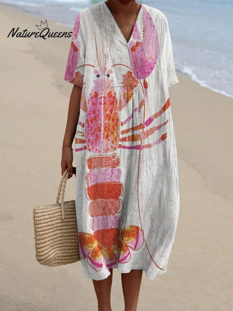 Big Lobster Decorative Pattern Flowy Dress