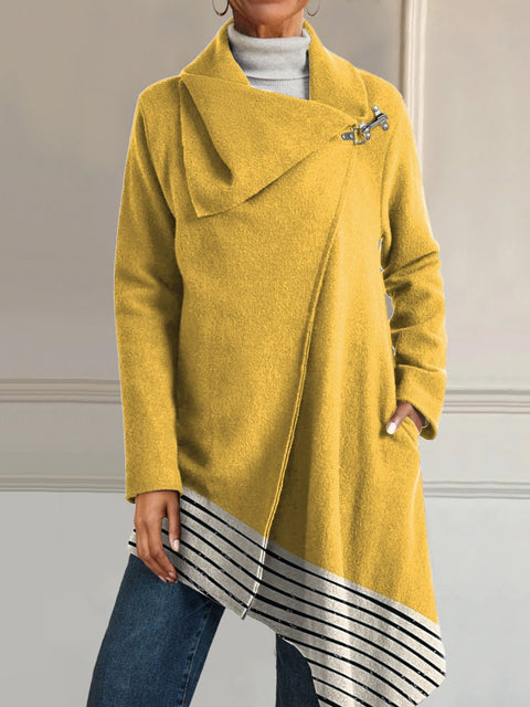 Abstract Color Block And Line Art Printed Women's Casual Asymmetrical Coat