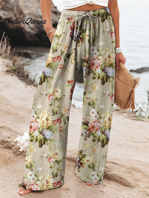 Women's Retro Fresh Flowers Printed Cotton And Linen Casual Pants
