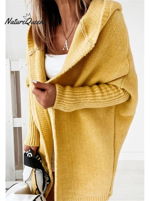 Bat Sleeve Hooded Soft Loose Patchwork Sweater