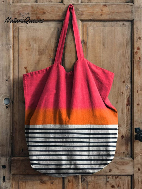 Vibrant Geometric Art Printed Linen Tote Bag