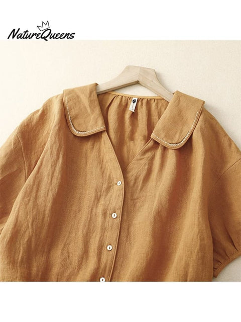 Cotton Linen Solid Color Casual Top