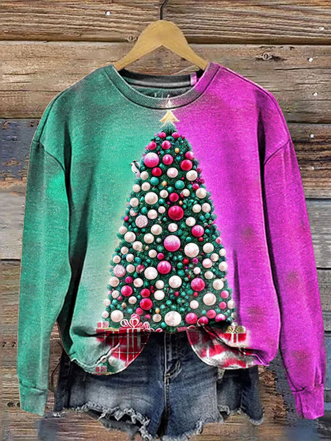 Retro Christmas Print Casual  Sweatshirt
