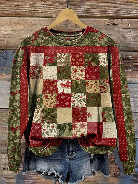 Retro Christmas Print Casual  Sweatshirt