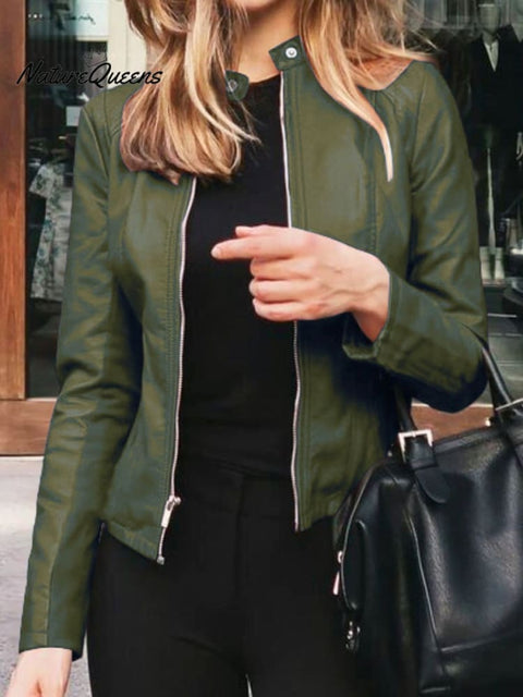 Women's Solid Color Stylish Leather Suit Jacket