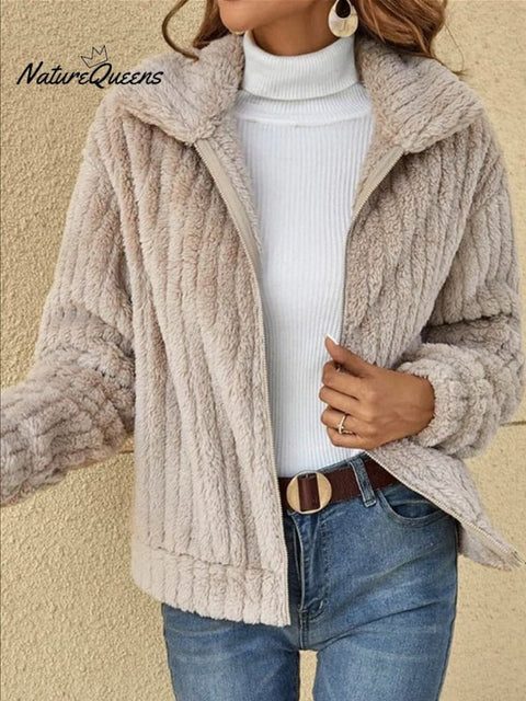 Women's Fall And Winter Plush Fur Lapel Collar Short Jacket