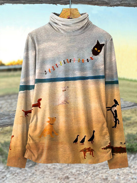 Women's Funny Dog Art  Print Casual 100% Cotton Top