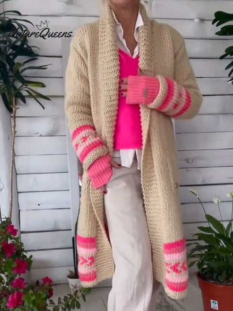 Aztec Knitted Long Sweater Coat