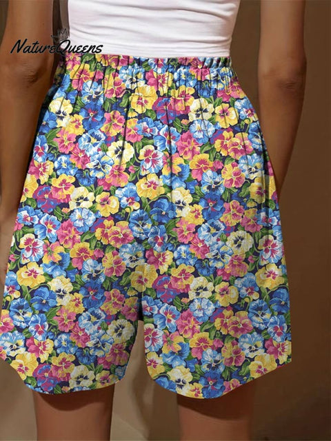 Lovely Summer Pansy Seamless Pattern Printed Women's Casual Tiered Palazzo Pants