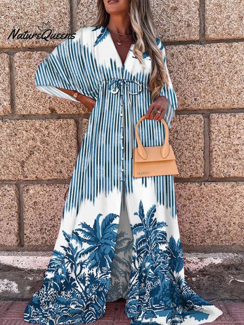 Women's Spring and Summer Casual Vacation Style V-Neck Printed Dress