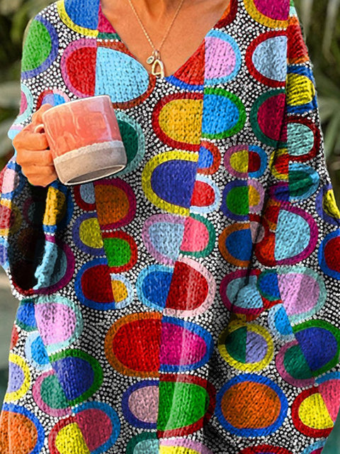 Abstract Hippie Pattern Printed Women's Casual Pullover Sweater