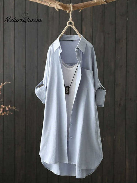 Women's Cotton Long Sleeve Solid Color Casual Shirt