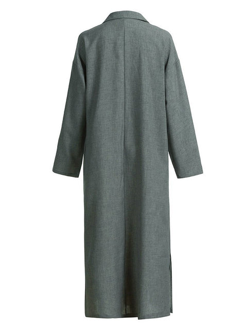 Women's Stylish Casual Loose Long Sleeve Solid Color Cotton And Linen Long Dress
