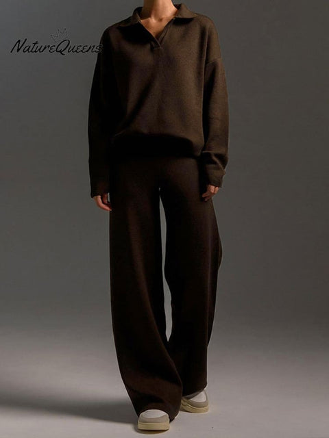 Collar Sweatshirt Top and Pants Set