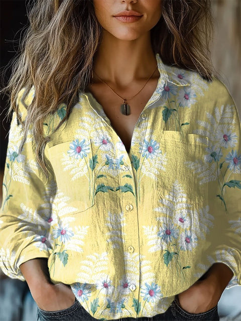 Women's  Romantic Lace Floral  Art Print Casual Long Sleeve Comfortable Cotton Shirt