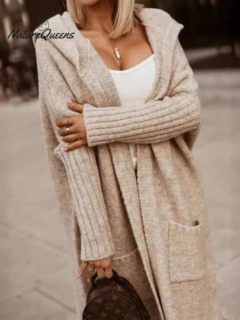 Long Cardigan Lapel Hooded Long Lettered Loose Knitted Jacket