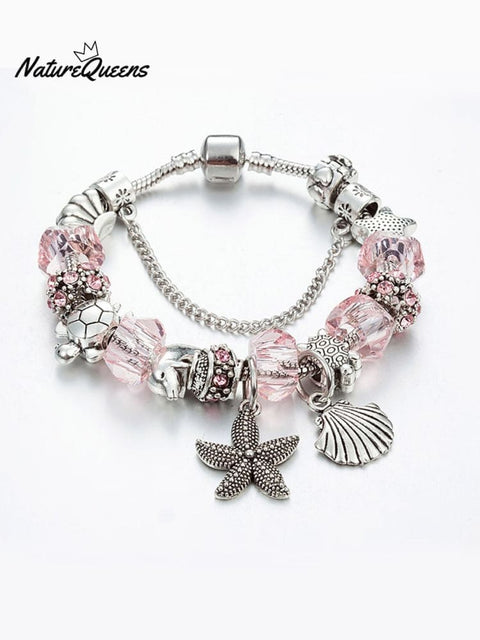 Vacation Style Fashion Turtle Dolphin Starfish Big Hole Beaded Bracelet