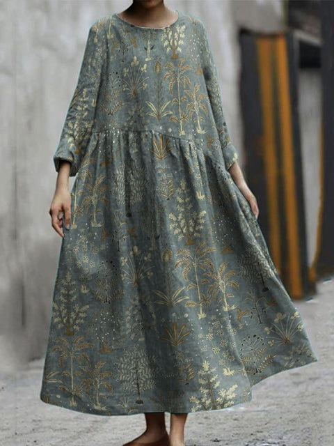 Plant Decorative Pattern Pocket Cotton Dress