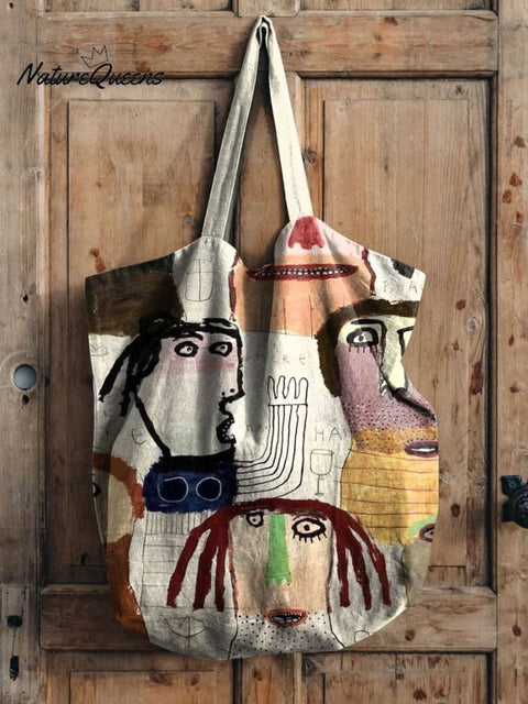 Funny Figure Illustration Pattern Art Print Casual Linen Tote Bag