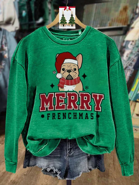 Christmas  Bulldog Merry Christmas  Print Casual  Sweatshirt