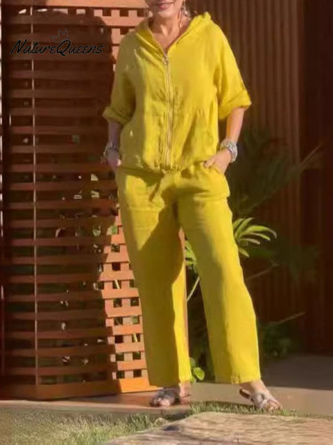 Women's Cotton and Linen Casual Two-Piece Set Outfit