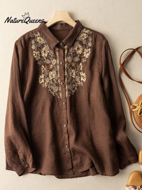 Retro Embroidery Thin Spring Summer Blouse