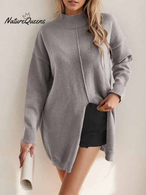 Solid Color Mid-length Turtleneck Sweater