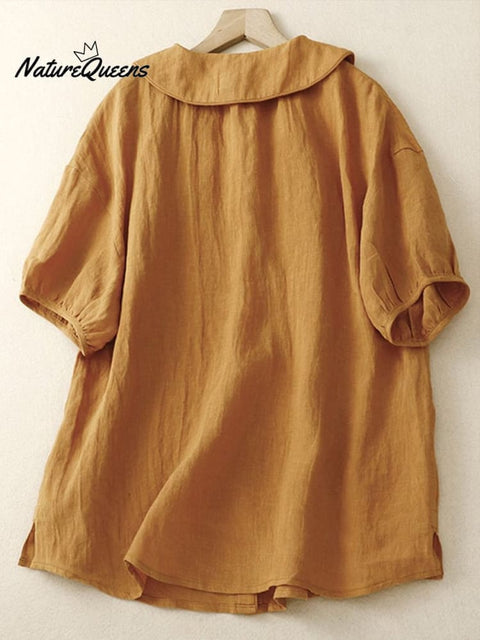 Cotton Linen Solid Color Casual Top