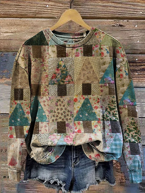 Retro Christmas Print Casual  Sweatshirt