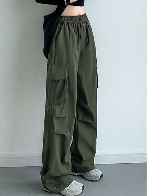 Women's Retro Stylish Casual High Waist Sports Parachute Wide Leg Pants