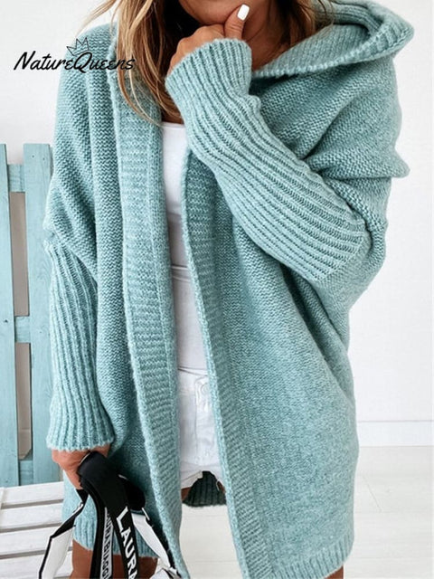 Bat Sleeve Hooded Soft Loose Patchwork Sweater