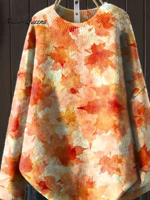 Autumn Maple Leaves Art Print Knit Pullover Sweater